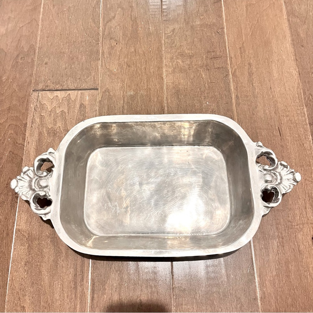 Vintage Pewter Serving Tray Ann Kary, Mexico, Rustic Dish, 1990's Decor